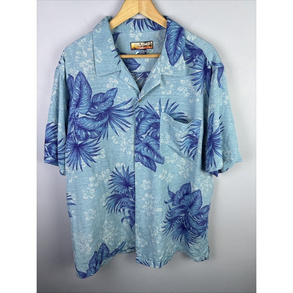 Havana Jack's Cafe 100% Silk Blue Hawaiian Floral Shirt Size Xl Colorful Beach - Picture 1 of 7